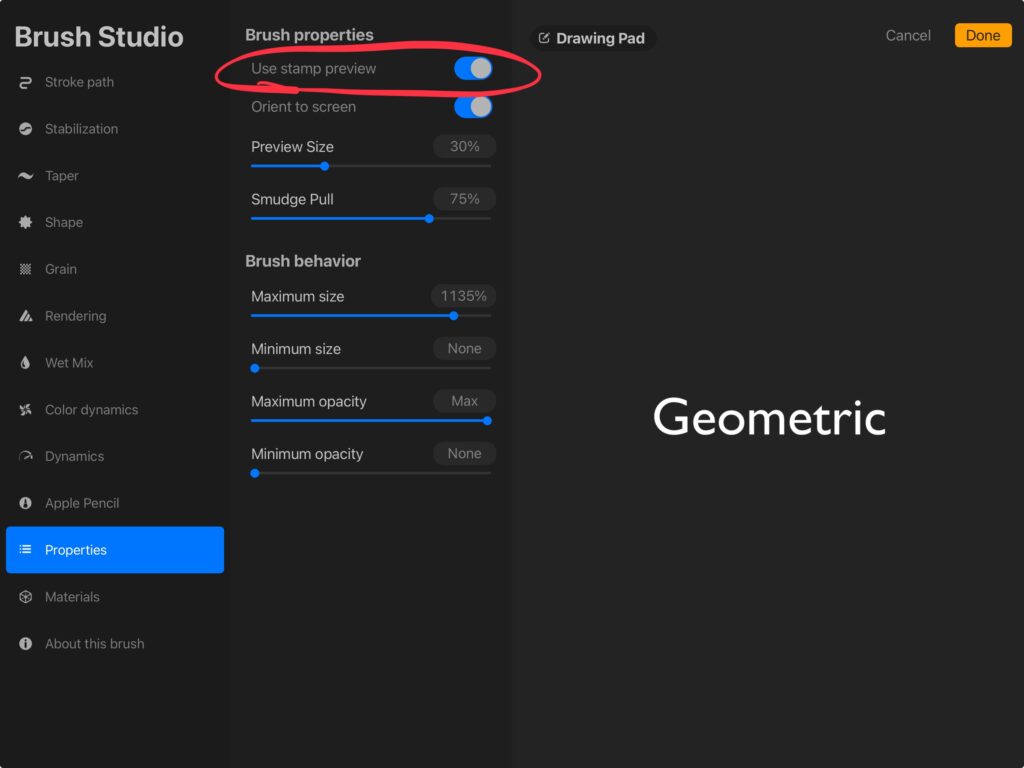 brush settings