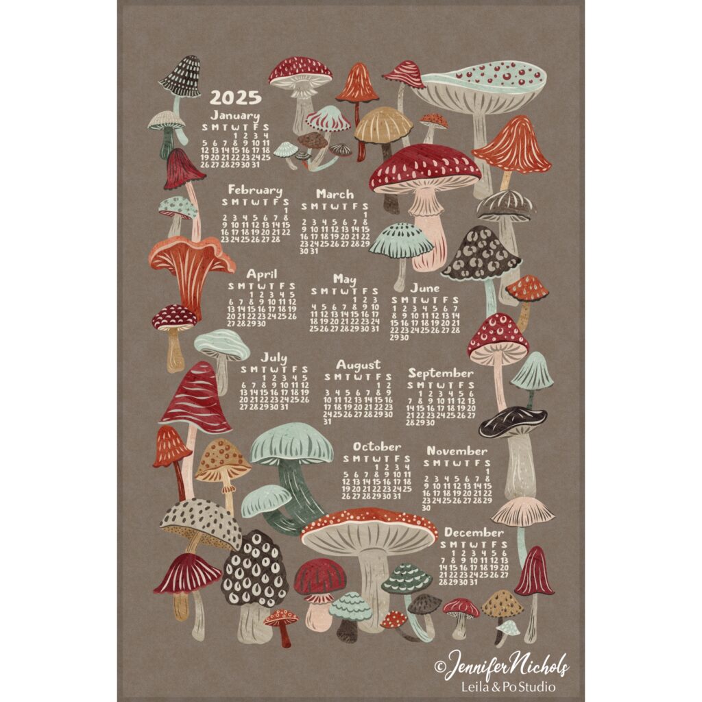 2025 mushroom tea towel