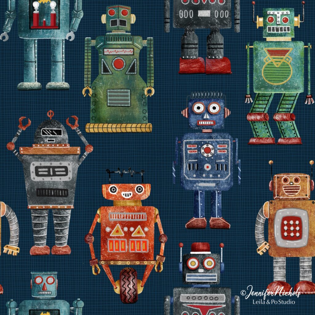 vintage robot fabric