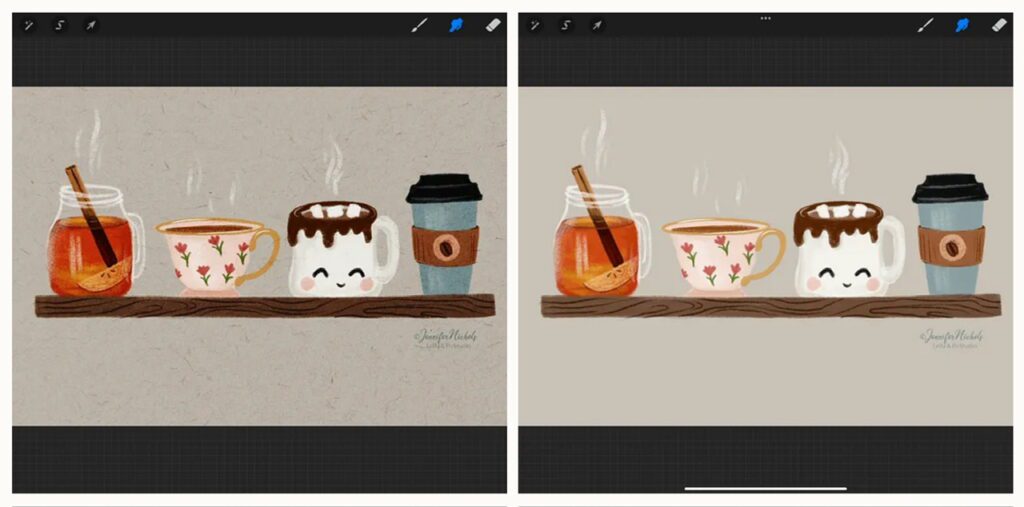 with and without texture procreate
