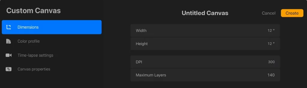 Procreate canvas size