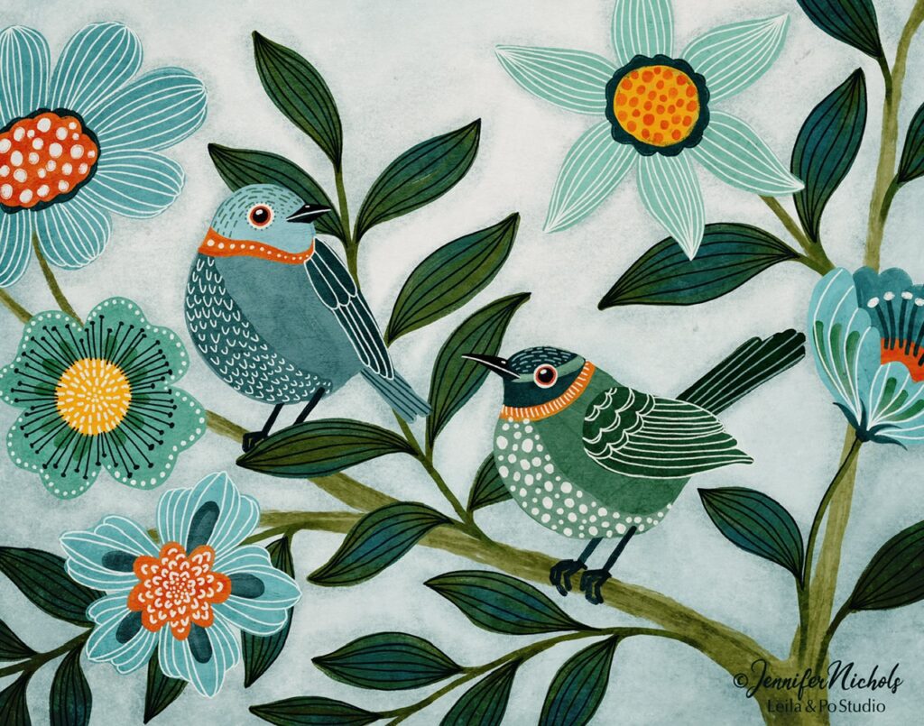 gouache birds in procreate