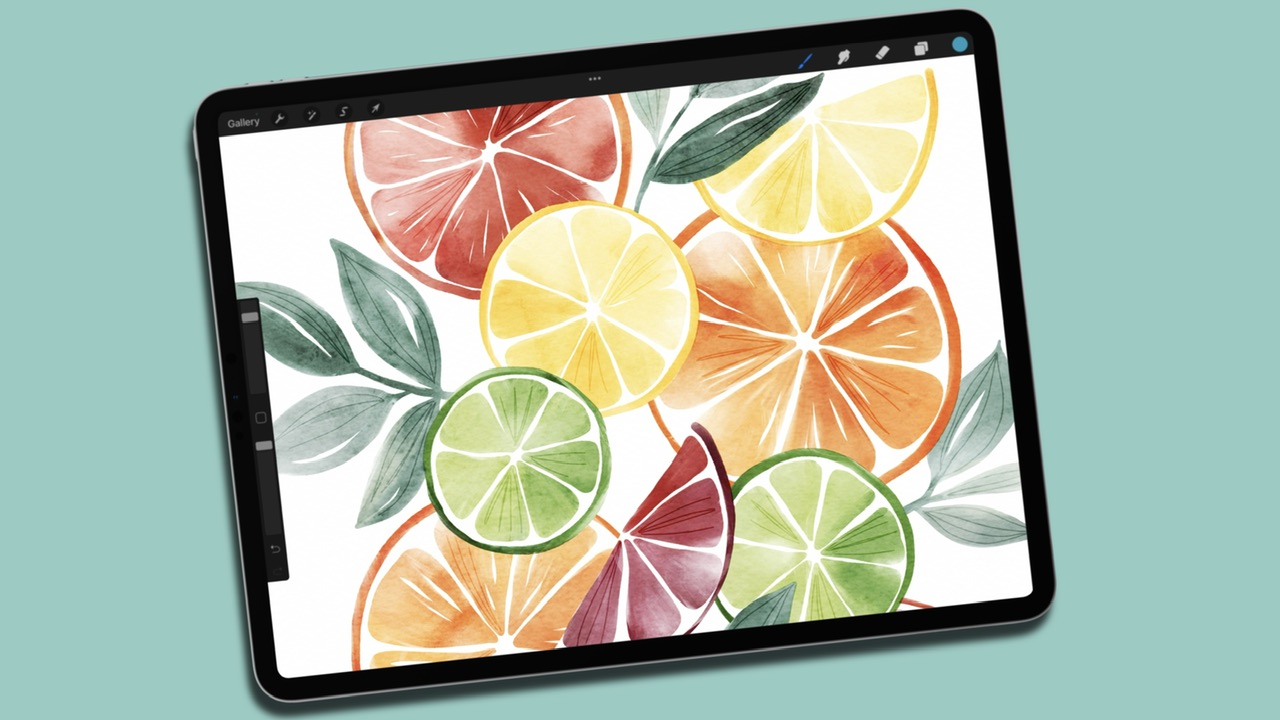 watercolor citrus slices in procreate