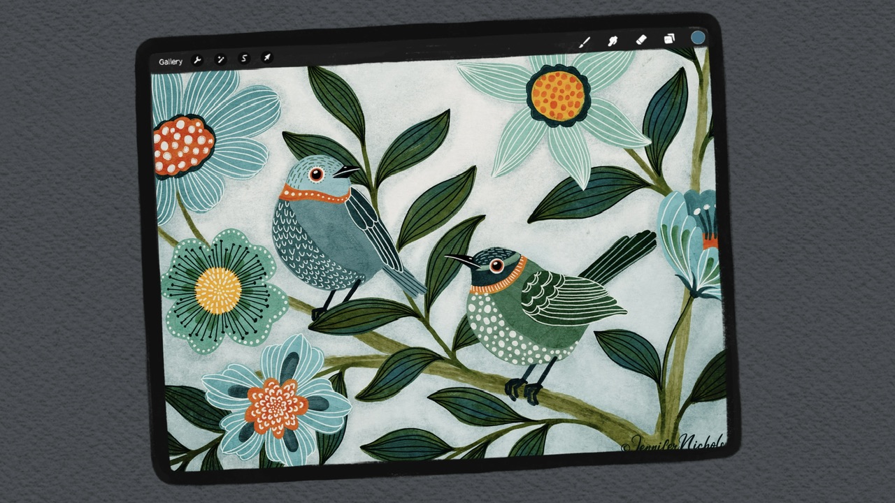 gouache birds in procreate