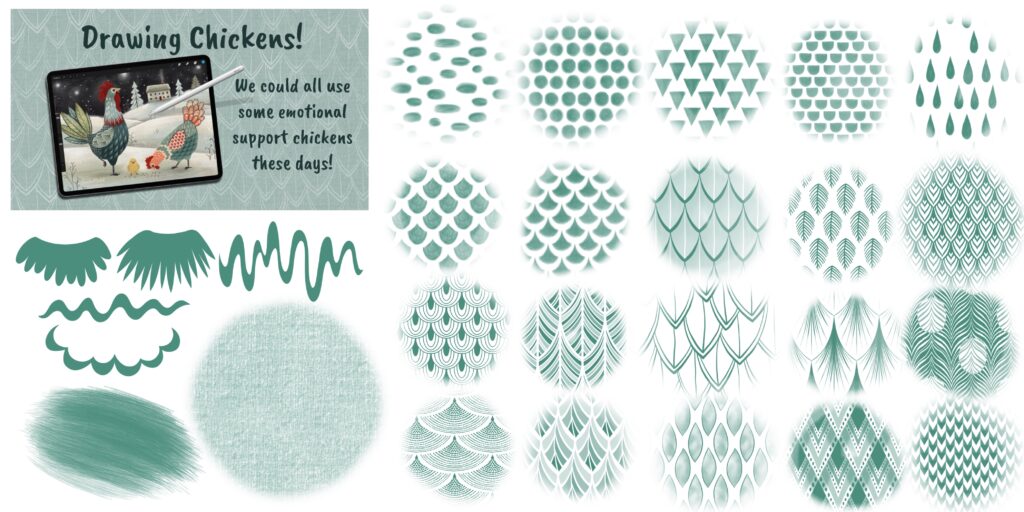 drawing and illustrating chickens in procreate